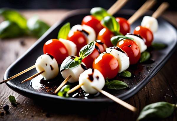 Brochettes tomates cerises/mozzarella